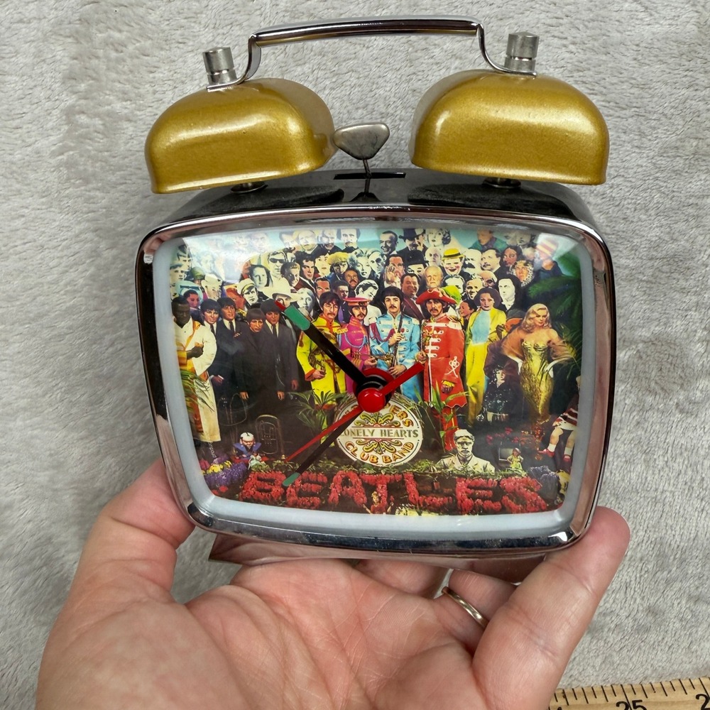 The Beatles Sgt Peppers Lonely Hearts Club Band Twin Bell Alarm Clock Chrome